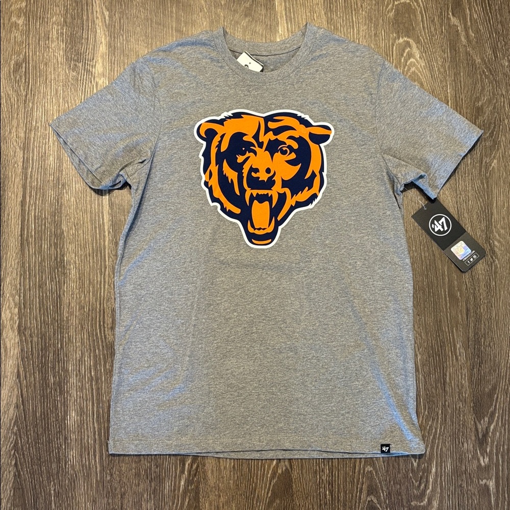 47 Brand Gray Short Sleeve Tee with Orange and Navy Bear Graphic